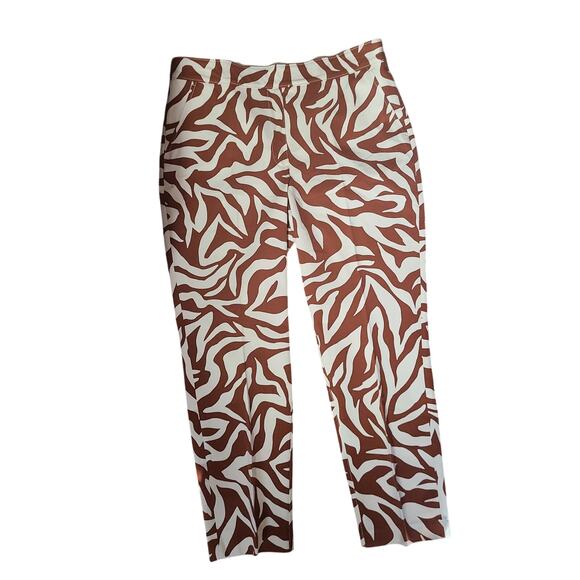 SPANX On The Go Print Ankle Slim Straight Leg Brown Zebra Print Pants L - Picture 1 of 8